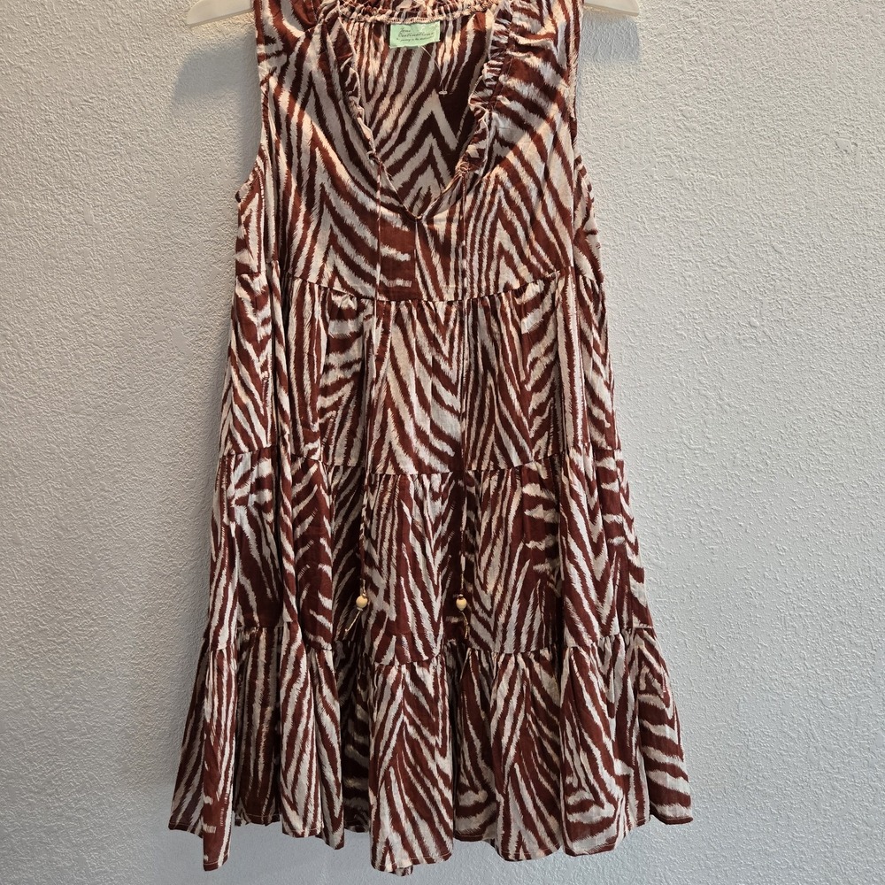 True Destination Brown White Zebra Print Midi Dress XS Rust Safari‎
